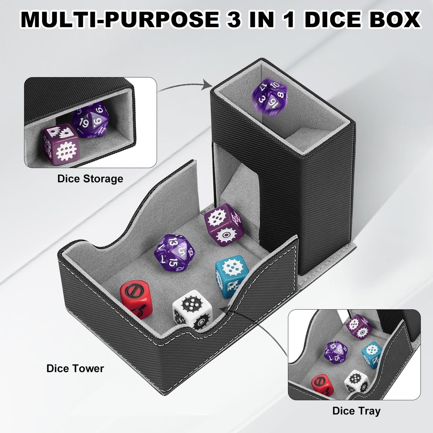 Jaffzora Dice Roller Tower – Magnetic Foldable Leather Dice Tray for D&D & MTG