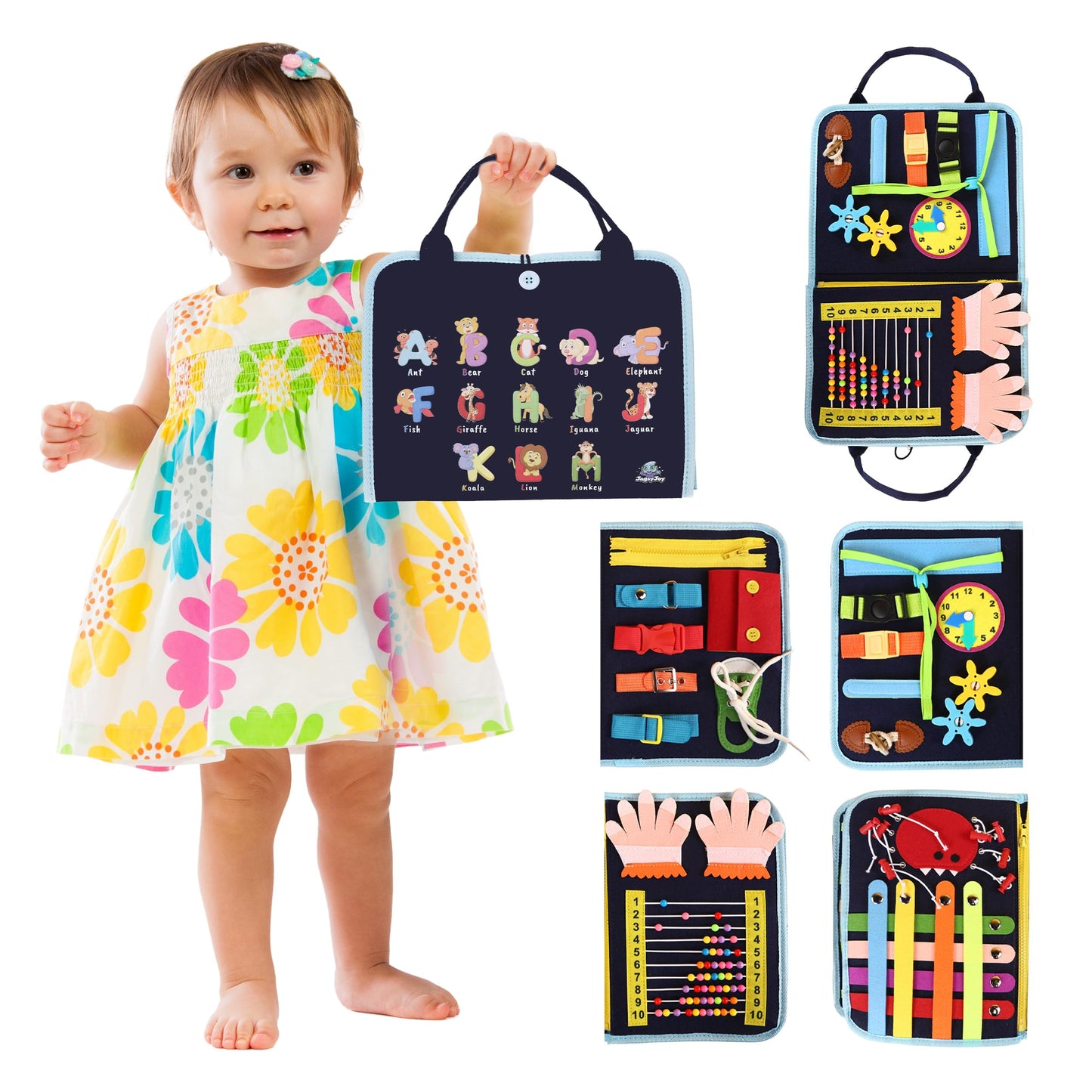 JAGSYJOY Busy Book for Toddlers | Montessori Busy Board & Travel Toy