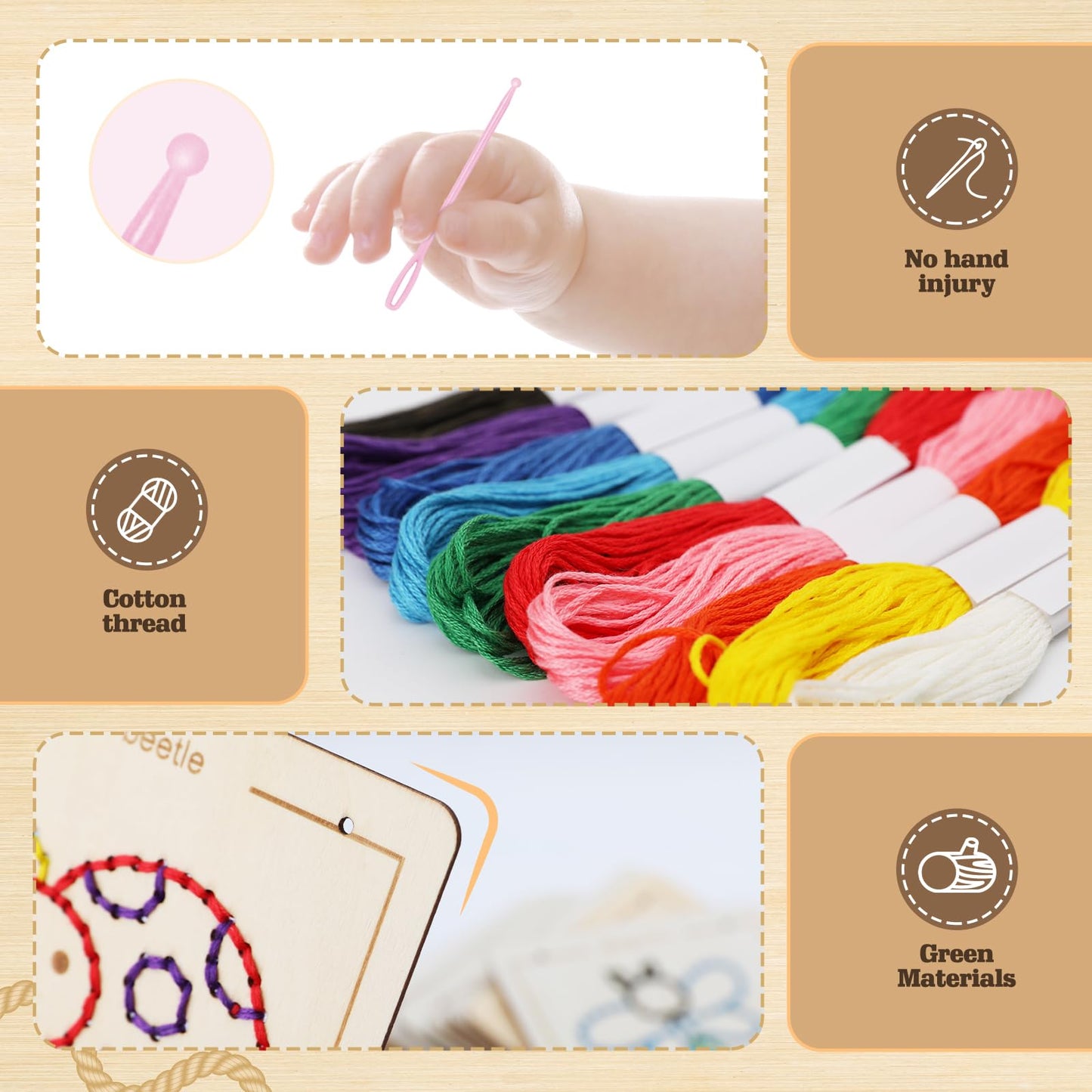 JAiiMen Montessori Wooden Lacing Toys for Toddlers & Kids Ages 2-7 | Fine Motor Sewing Kit Busy Board