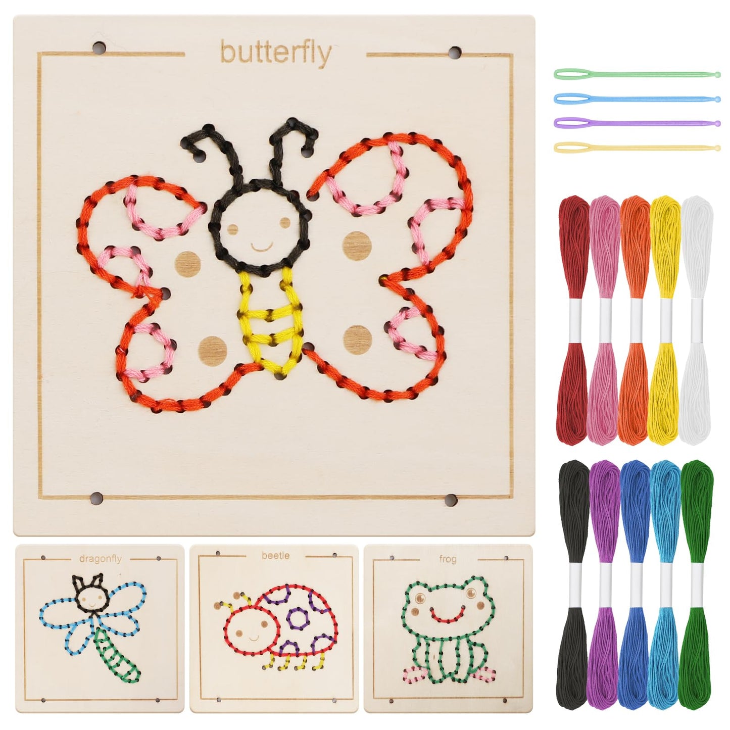 JAiiMen Montessori Wooden Lacing Toys for Toddlers & Kids Ages 2-7 | Fine Motor Sewing Kit Busy Board