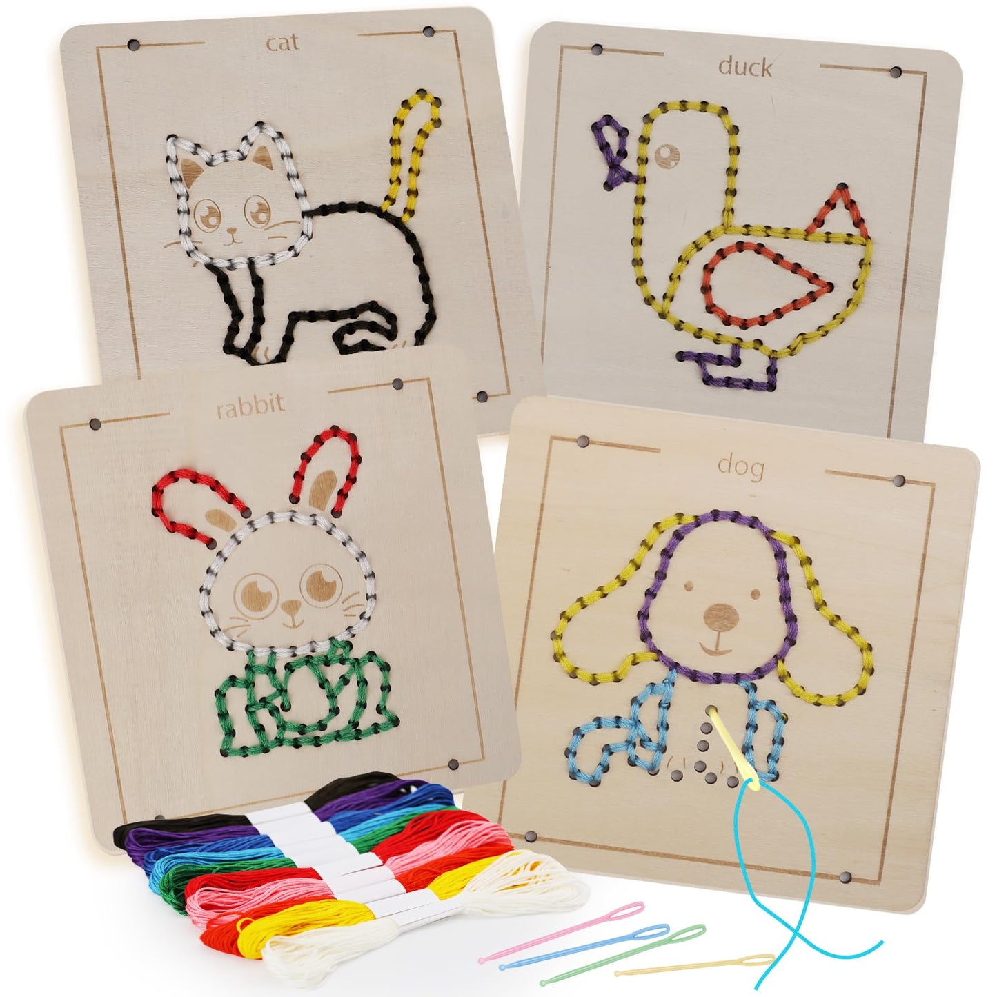 JAiiMen Montessori Wooden Lacing Toys – Fine Motor Busy Board for Toddlers and Kids 2-7