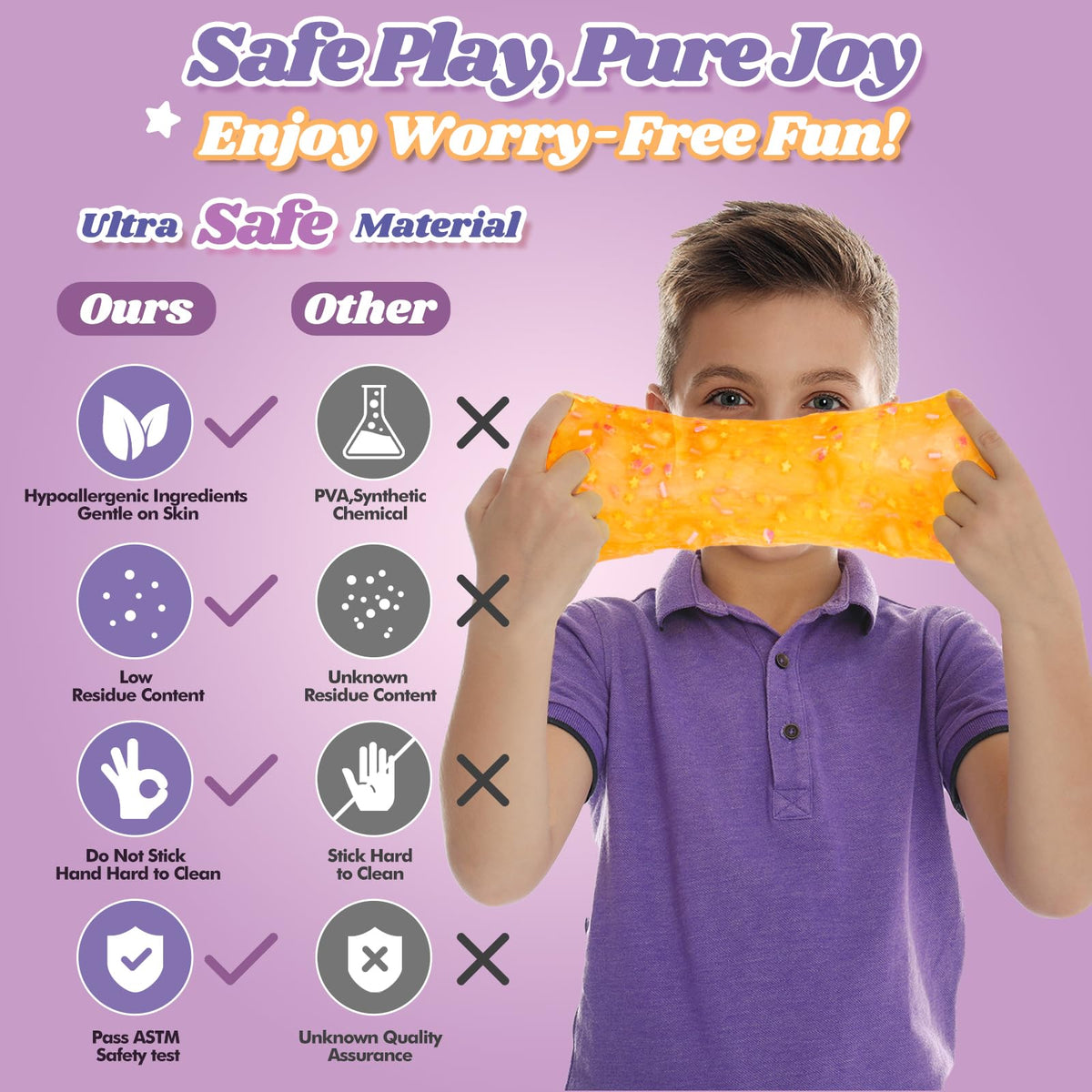JAiiMen Slime Kit 3-Pack: Jelly Cube Crunchy Slime with Avocado, Honeycomb & Lavender Bear Charms