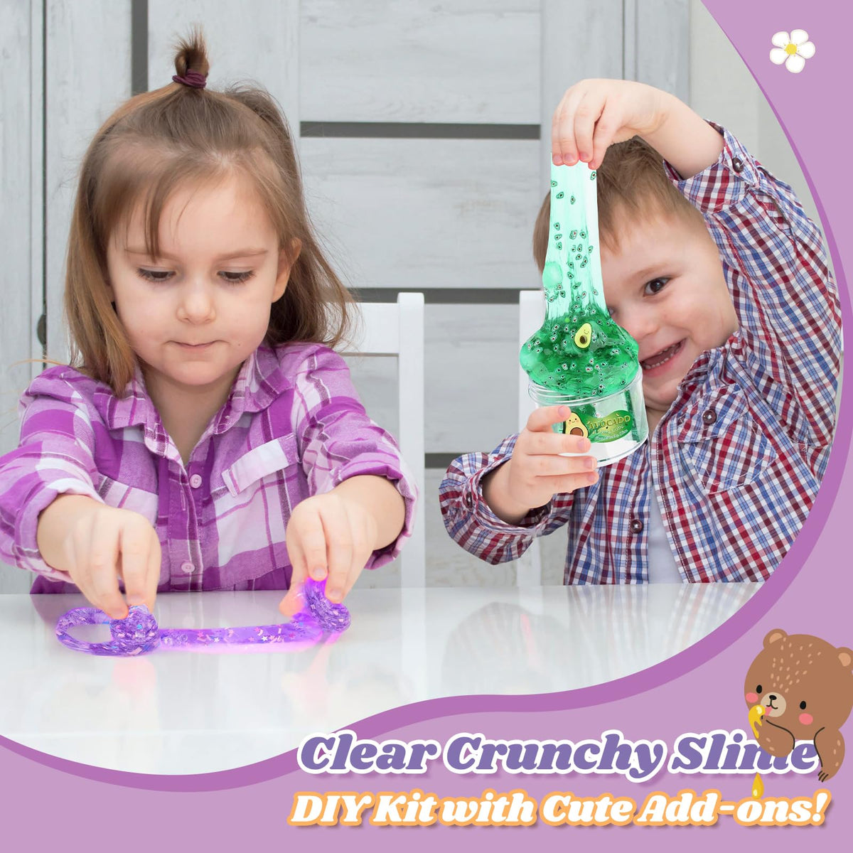 JAiiMen Slime Kit 3-Pack: Jelly Cube Crunchy Slime with Avocado, Honeycomb & Lavender Bear Charms