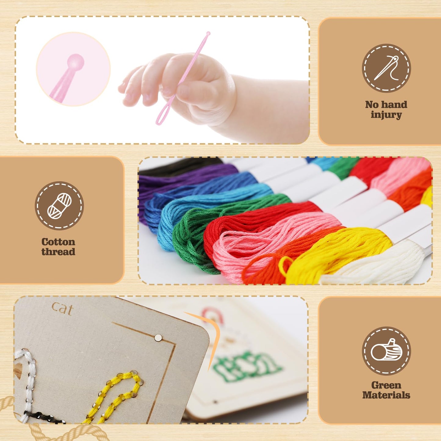 JAiiMen Montessori Wooden Lacing Toys – Fine Motor Busy Board for Toddlers and Kids 2-7