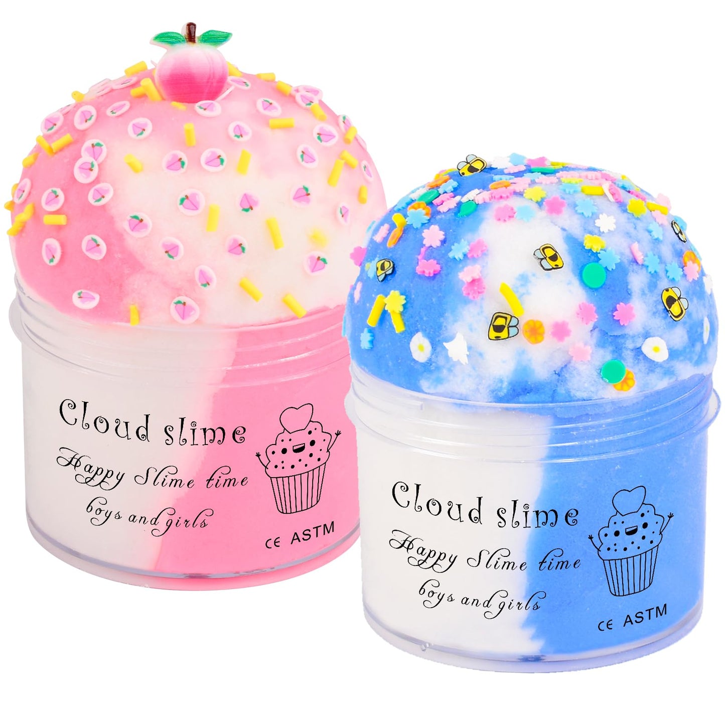 Jajskuwa 2 Pack Cloud Slime Kit — Blue Cake Slime with Pink Charms | DIY Sensory Toy for Kids