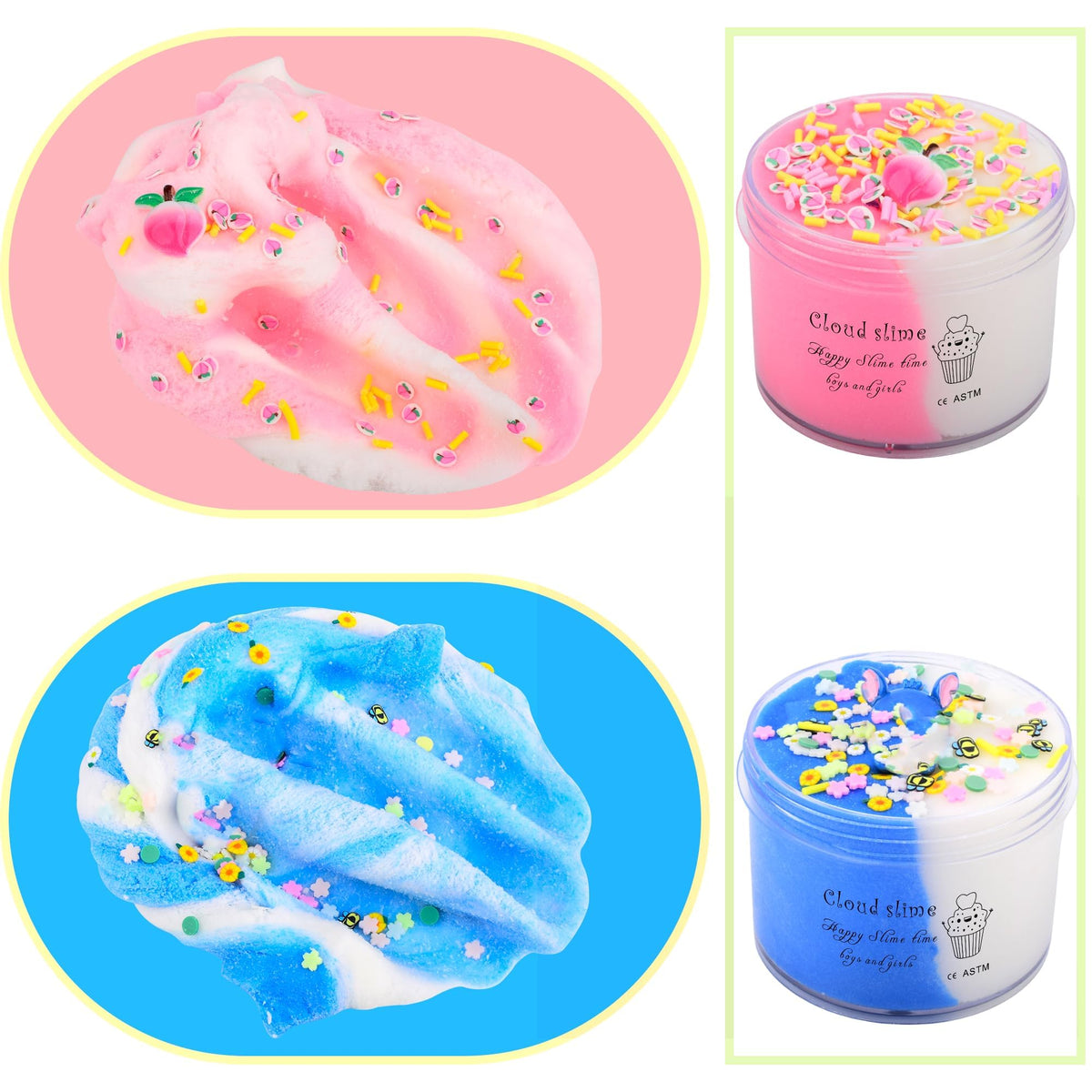Jajskuwa 2 Pack Cloud Slime Kit — Blue Cake Slime with Pink Charms | DIY Sensory Toy for Kids