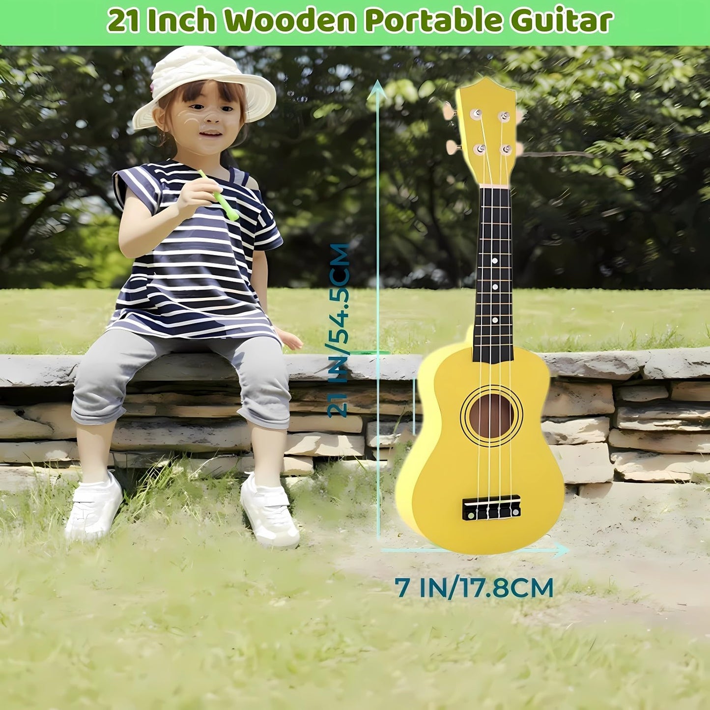Jakeloo 21-Inch Wooden Kids Guitar — Ideal Gift for Ages 3-9 (Yellow)