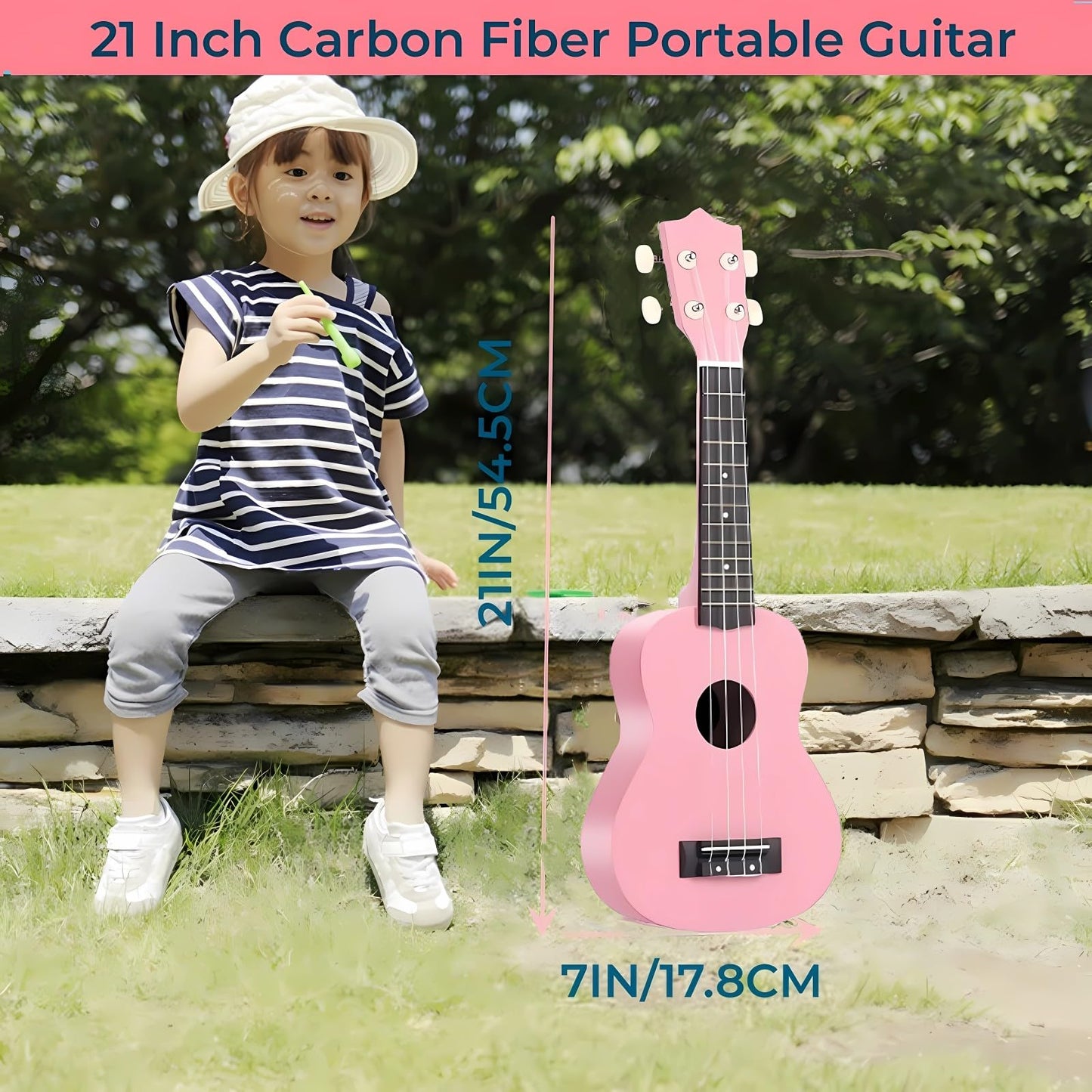 Jakeloo 21 Inch Carbon Fibre Kids Acoustic Guitar – Pink, for Ages 3-9