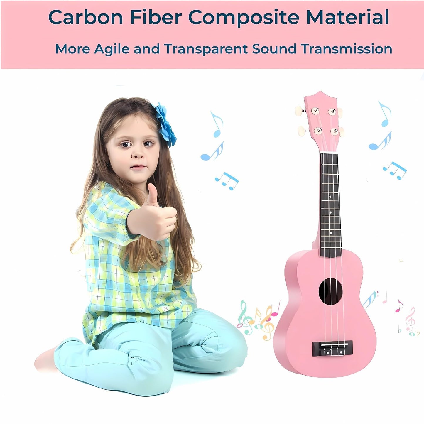 Jakeloo 21 Inch Carbon Fibre Kids Acoustic Guitar – Pink, for Ages 3-9