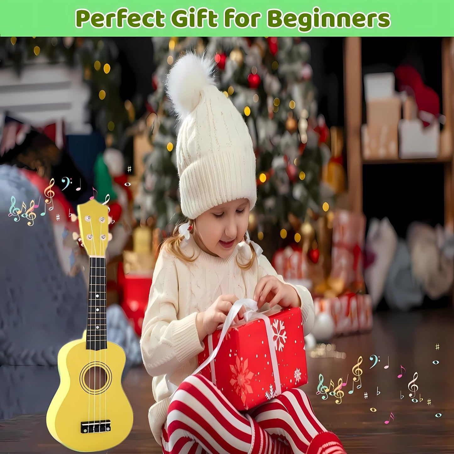 Jakeloo 21-Inch Wooden Kids Guitar — Ideal Gift for Ages 3-9 (Yellow)