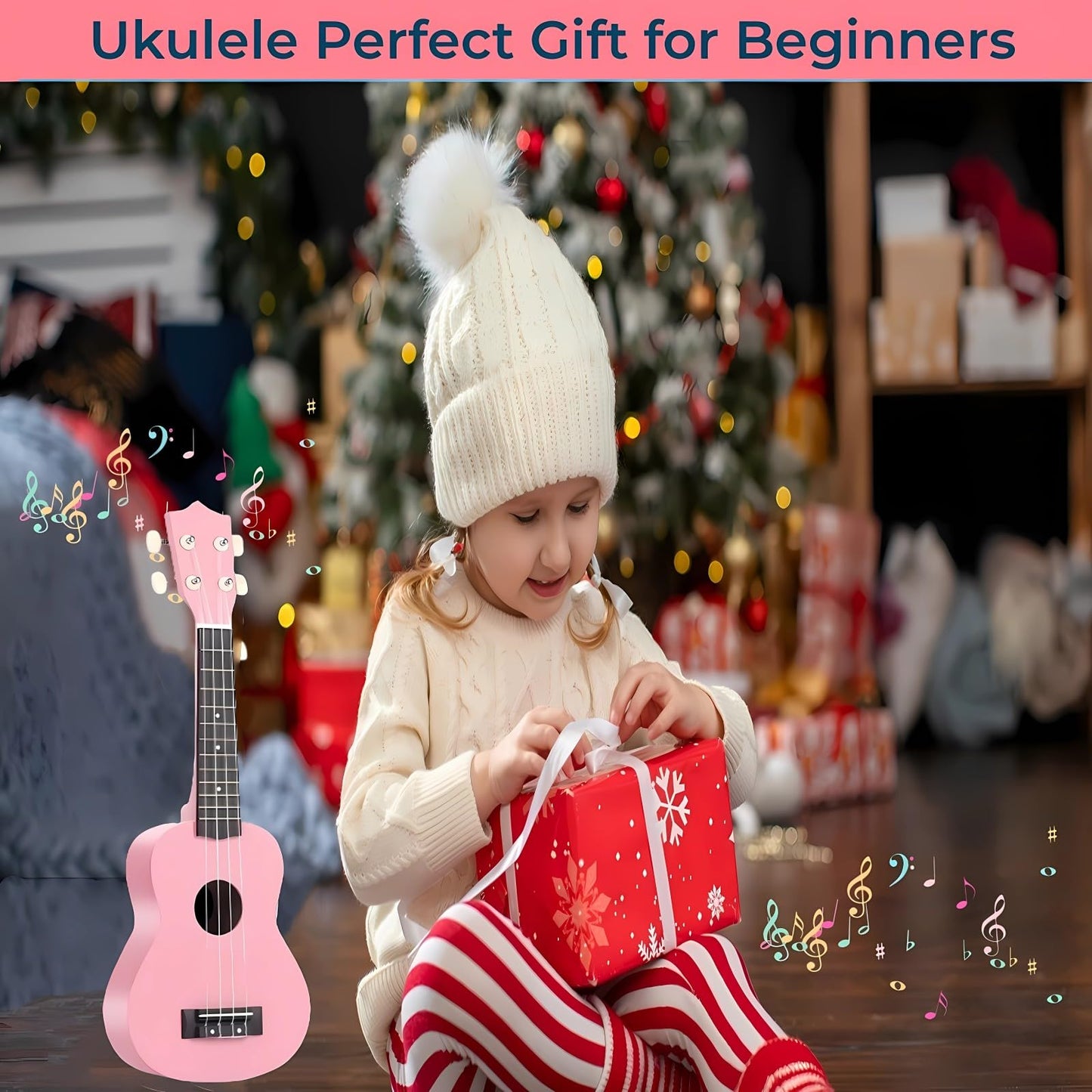 Jakeloo 21 Inch Carbon Fibre Kids Acoustic Guitar – Pink, for Ages 3-9