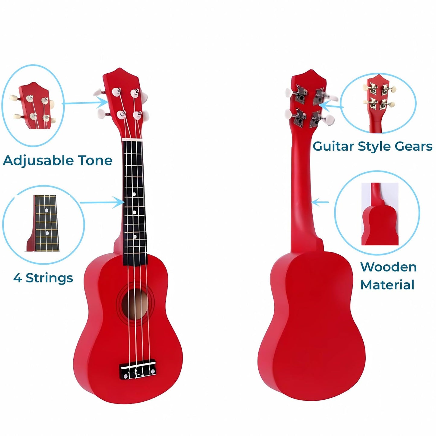 Jakeloo 21-Inch Wooden Kids Acoustic Guitar - Red | Beginner Toddler Instrument