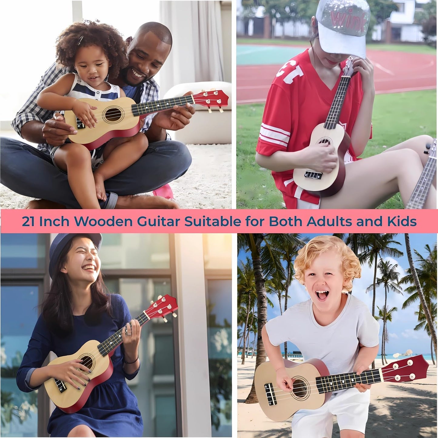 Jakeloo 21-Inch Wooden Kids Acoustic Guitar – Ideal Gift for 3–9 Year Olds