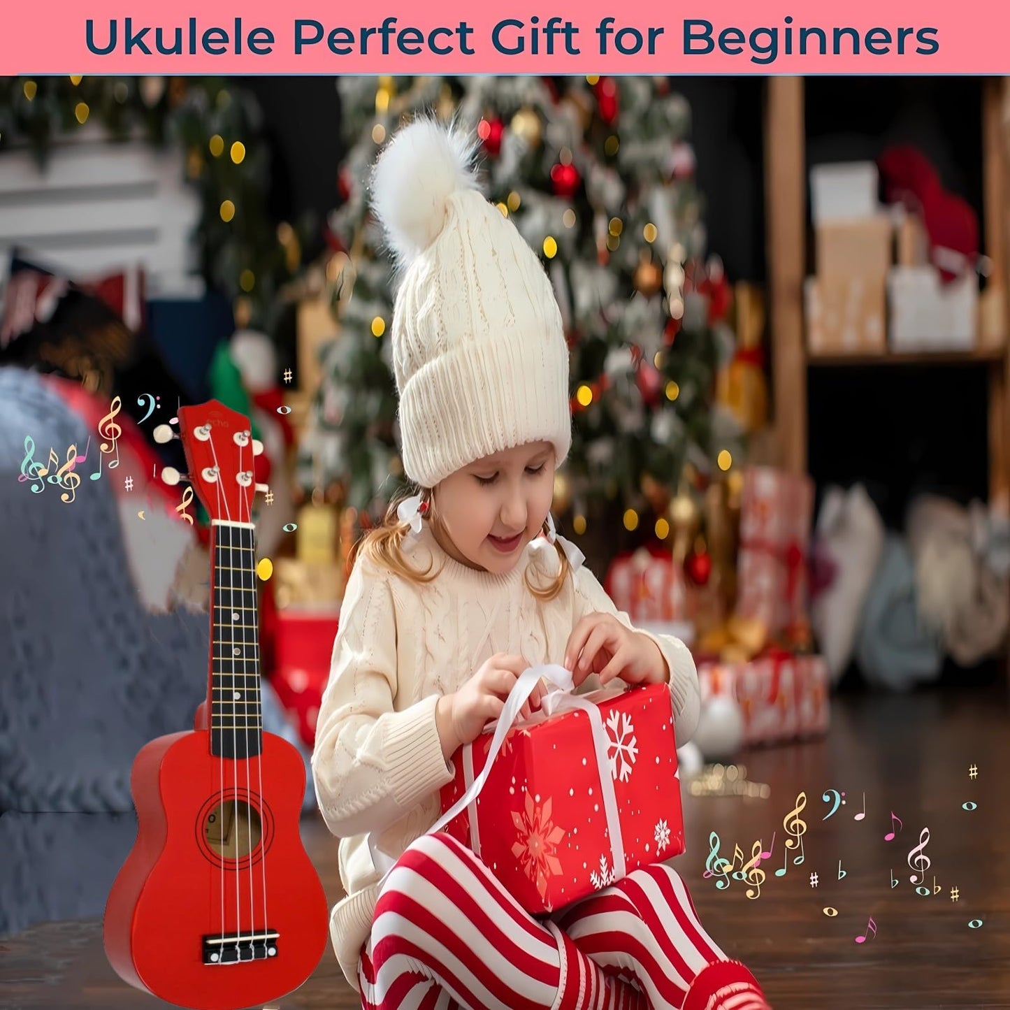 Jakeloo 21-Inch Wooden Kids Acoustic Guitar - Red | Beginner Toddler Instrument