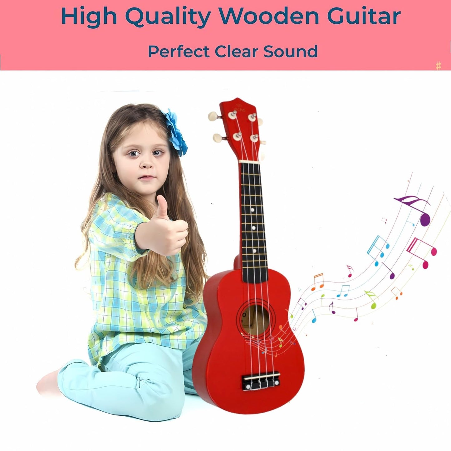 Jakeloo 21-Inch Wooden Kids Acoustic Guitar - Red | Beginner Toddler Instrument