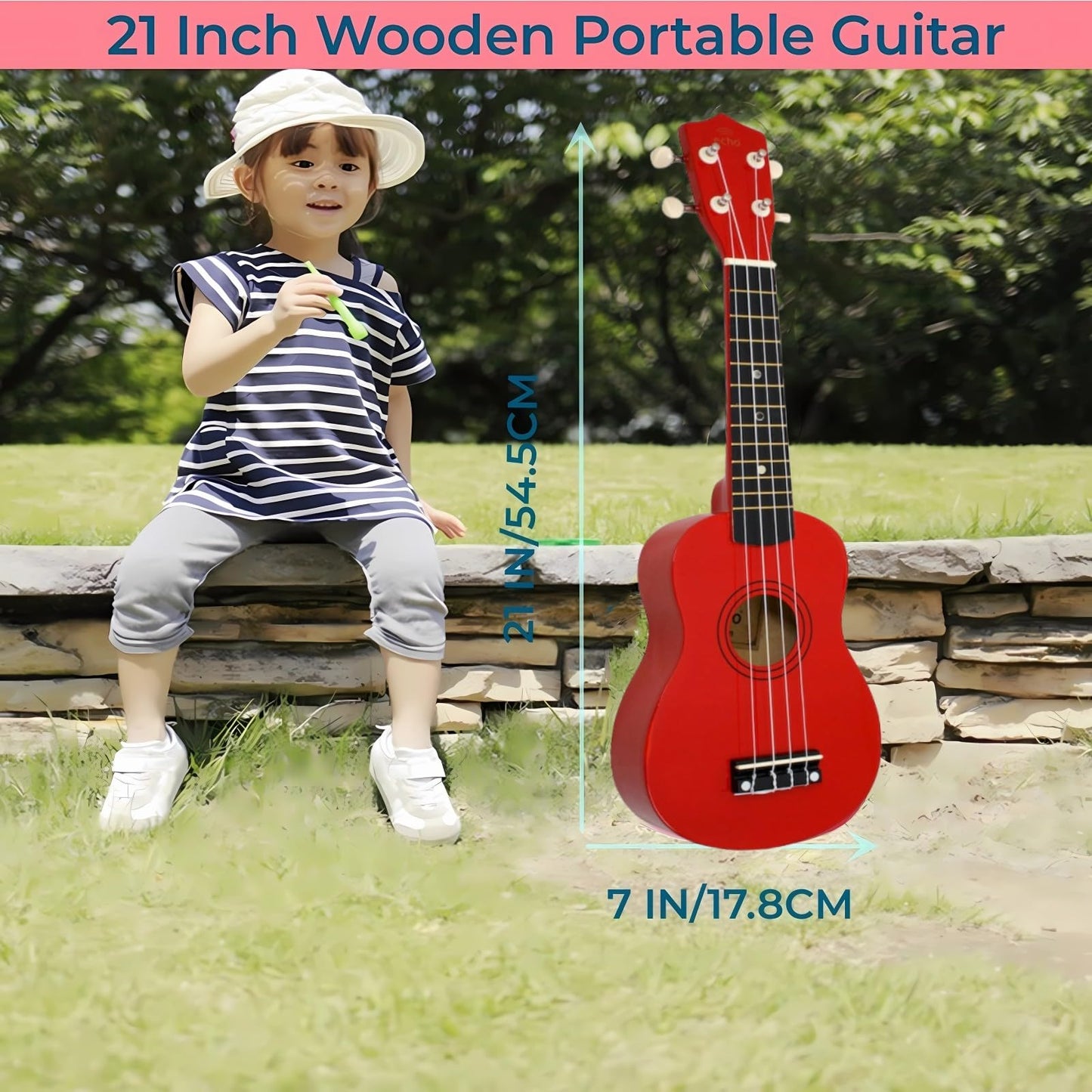 Jakeloo 21-Inch Wooden Kids Acoustic Guitar - Red | Beginner Toddler Instrument
