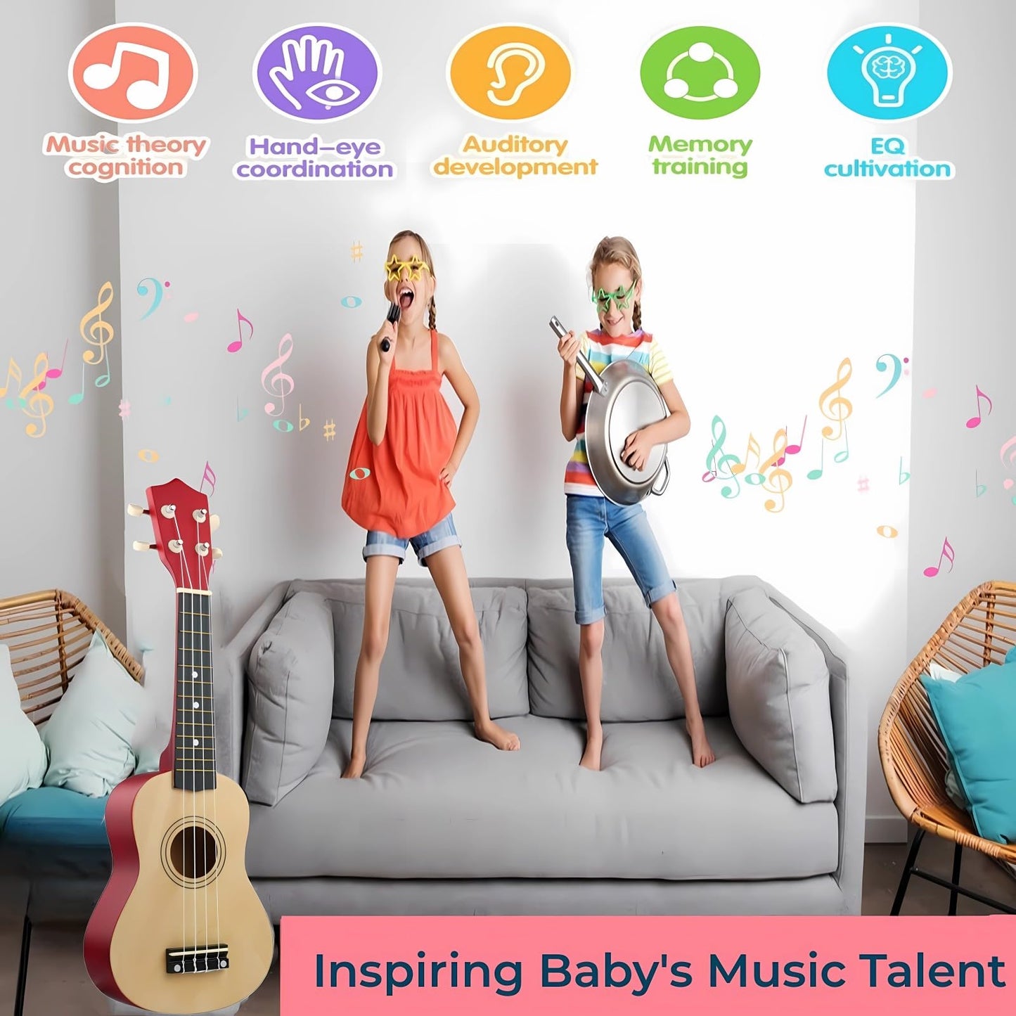 Jakeloo 21-Inch Wooden Kids Acoustic Guitar – Ideal Gift for 3–9 Year Olds