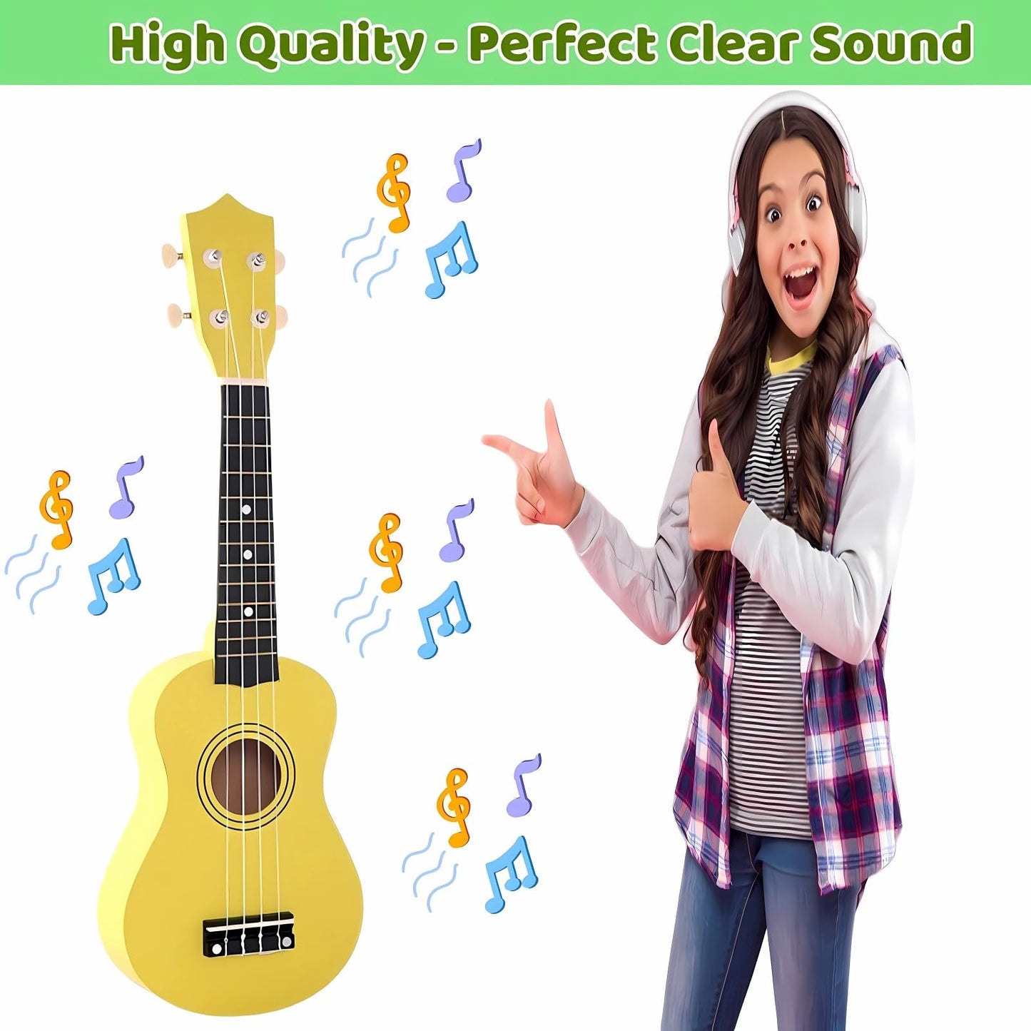 Jakeloo 21-Inch Wooden Kids Guitar — Ideal Gift for Ages 3-9 (Yellow)
