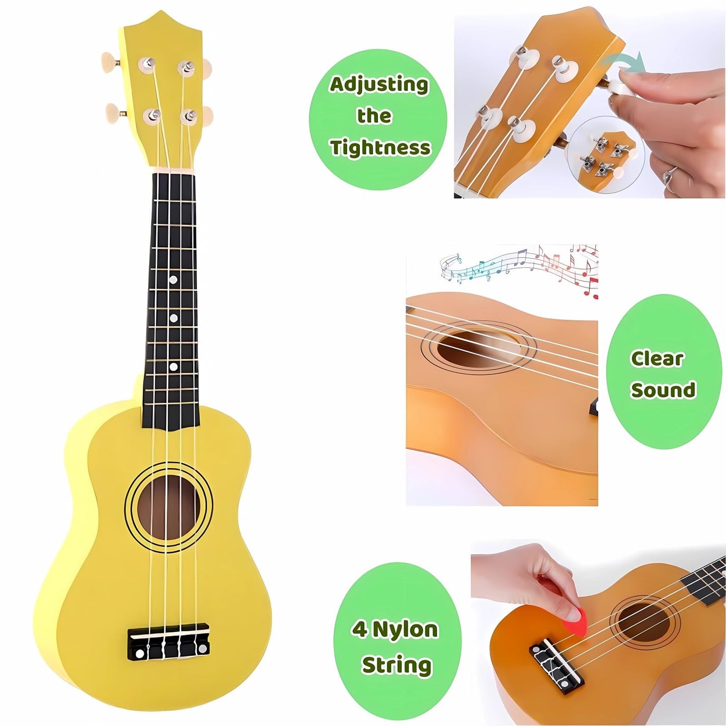 Jakeloo 21-Inch Wooden Kids Guitar — Ideal Gift for Ages 3-9 (Yellow)