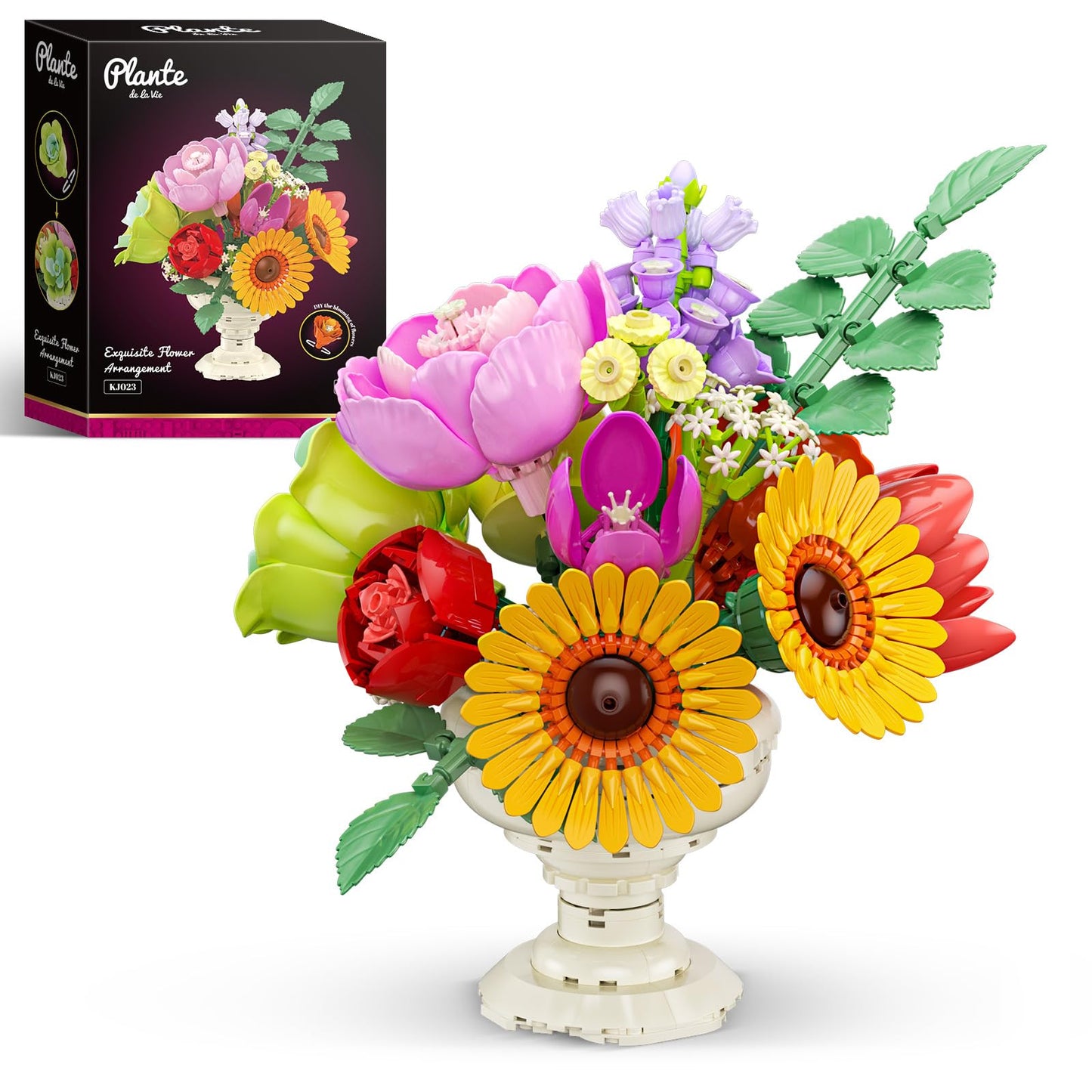 JAKI Botanicals Flower Arrangement Building Set – 655-Piece Artificial Flower Kit for Table Decor