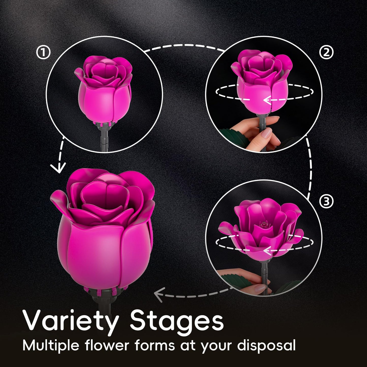 JAKI 12 Pink Rose Bouquet Building Set with Heart Box Base – 528PCS Romantic Roses Gift