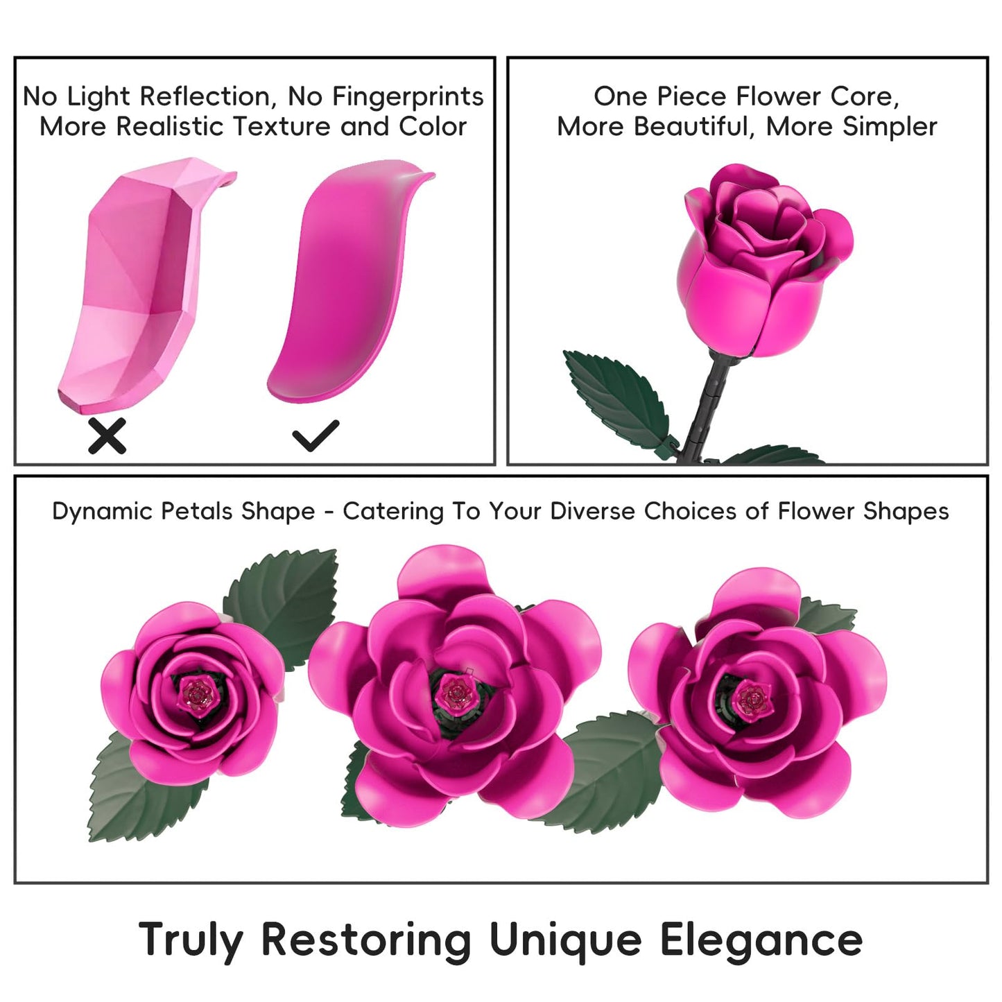 JAKI 12 Pink Rose Bouquet Building Set with Heart Box Base – 528PCS Romantic Roses Gift