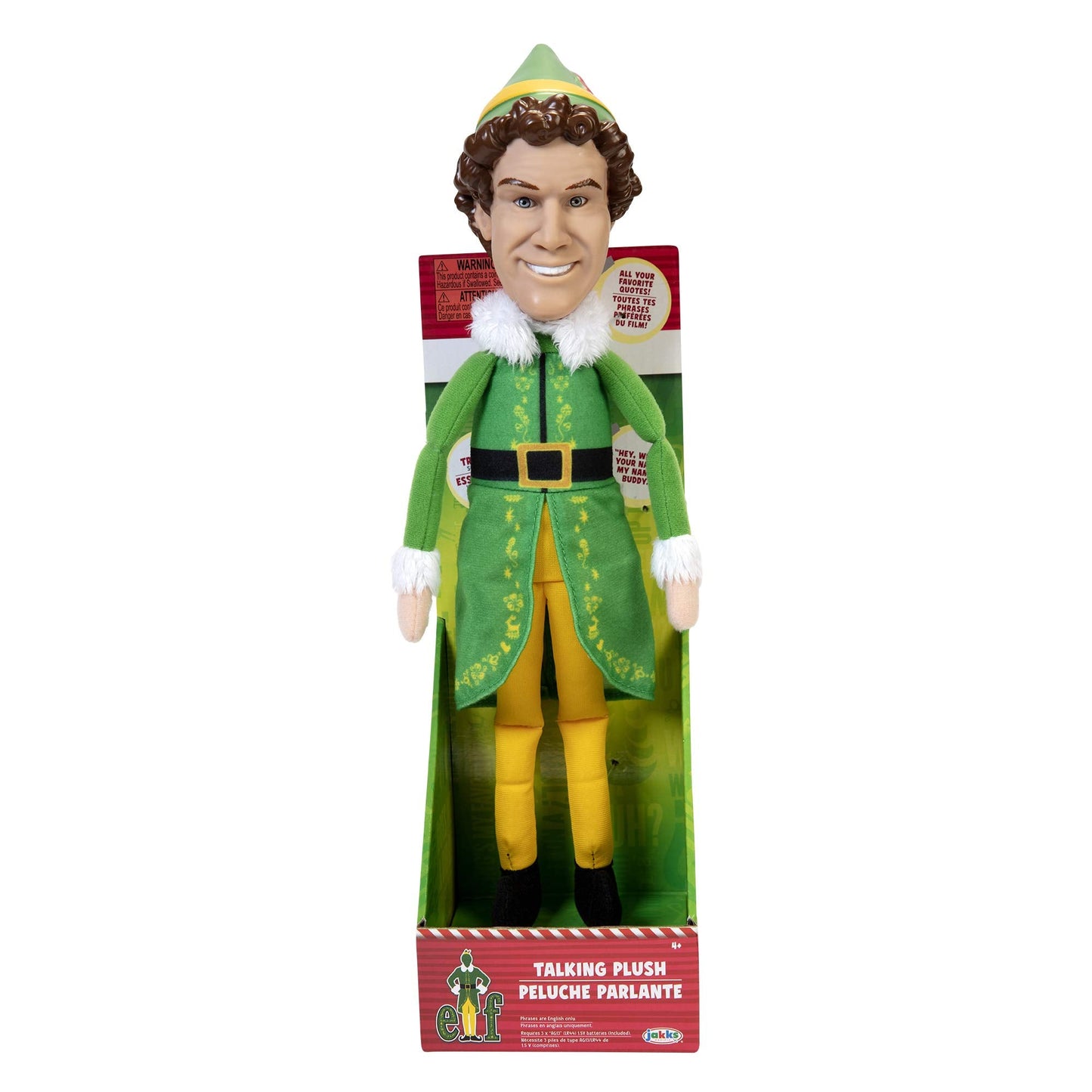 Jakks Pacific Buddy the Elf Talking Plush – 12-Inch Elf with 15 Classic Movie Quotes