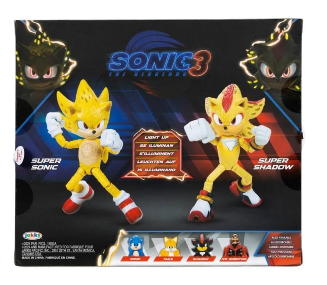 JAKKS Pacific Sonic The Hedgehog Light-Up Super Sonic & Super Shadow 2-Pack Figures