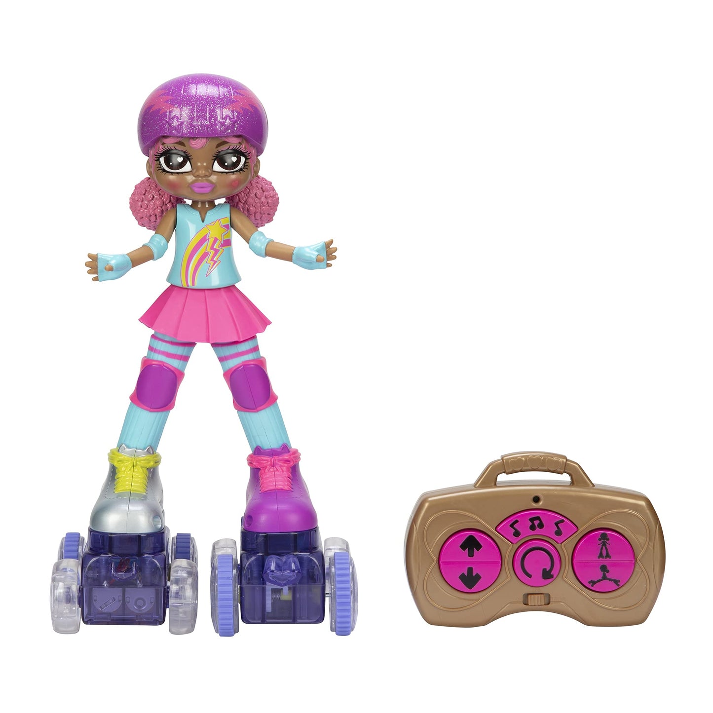 JAKKS Pacific Rock N Rollerskate Doll Lightning Luna – Light-Up Remote Control Skates, 10-inch High