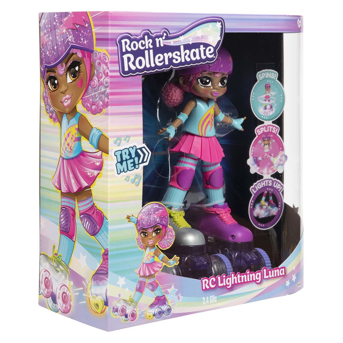 JAKKS Pacific Rock N Rollerskate Doll Lightning Luna – Light-Up Remote Control Skates, 10-inch High