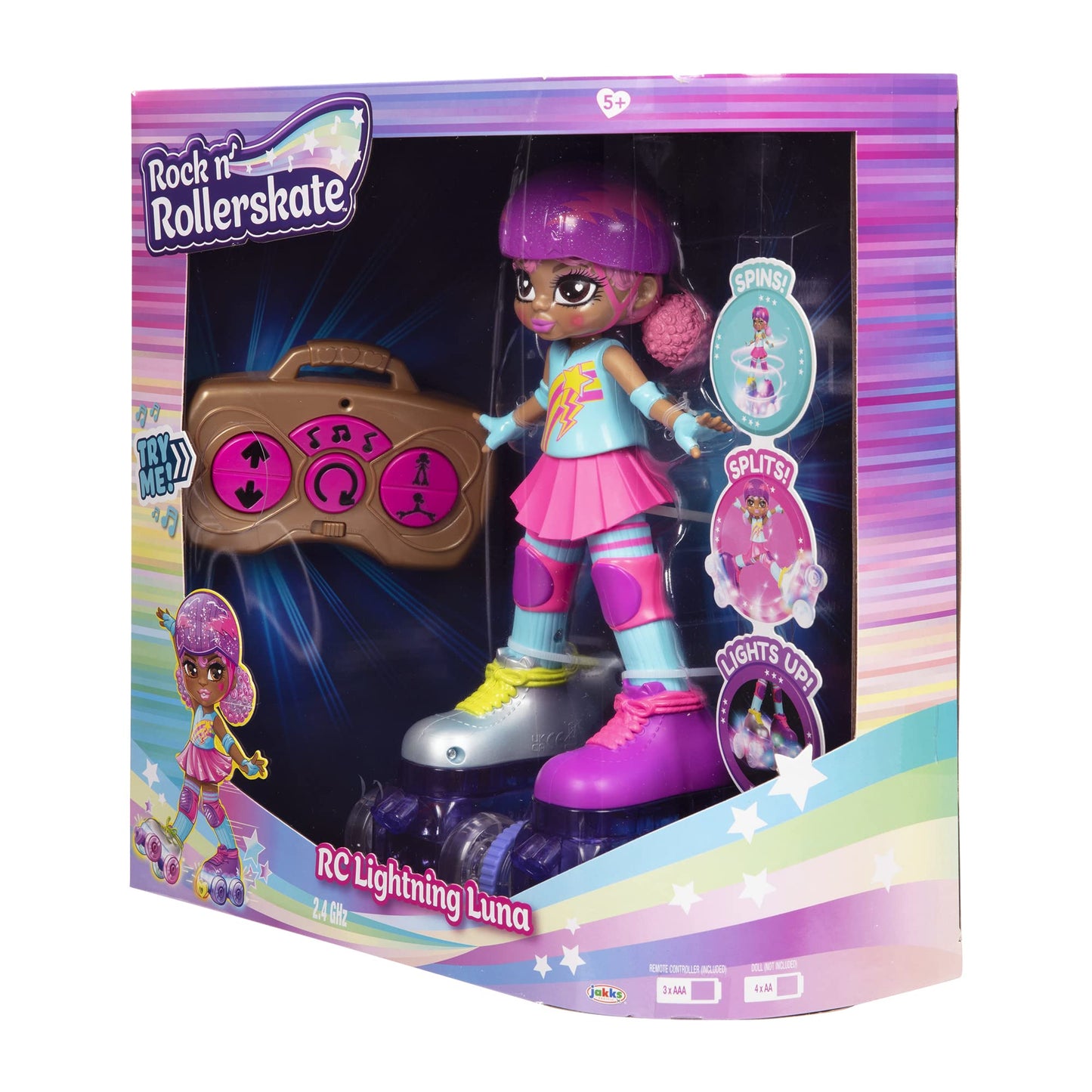JAKKS Pacific Rock N Rollerskate Doll Lightning Luna – Light-Up Remote Control Skates, 10-inch High