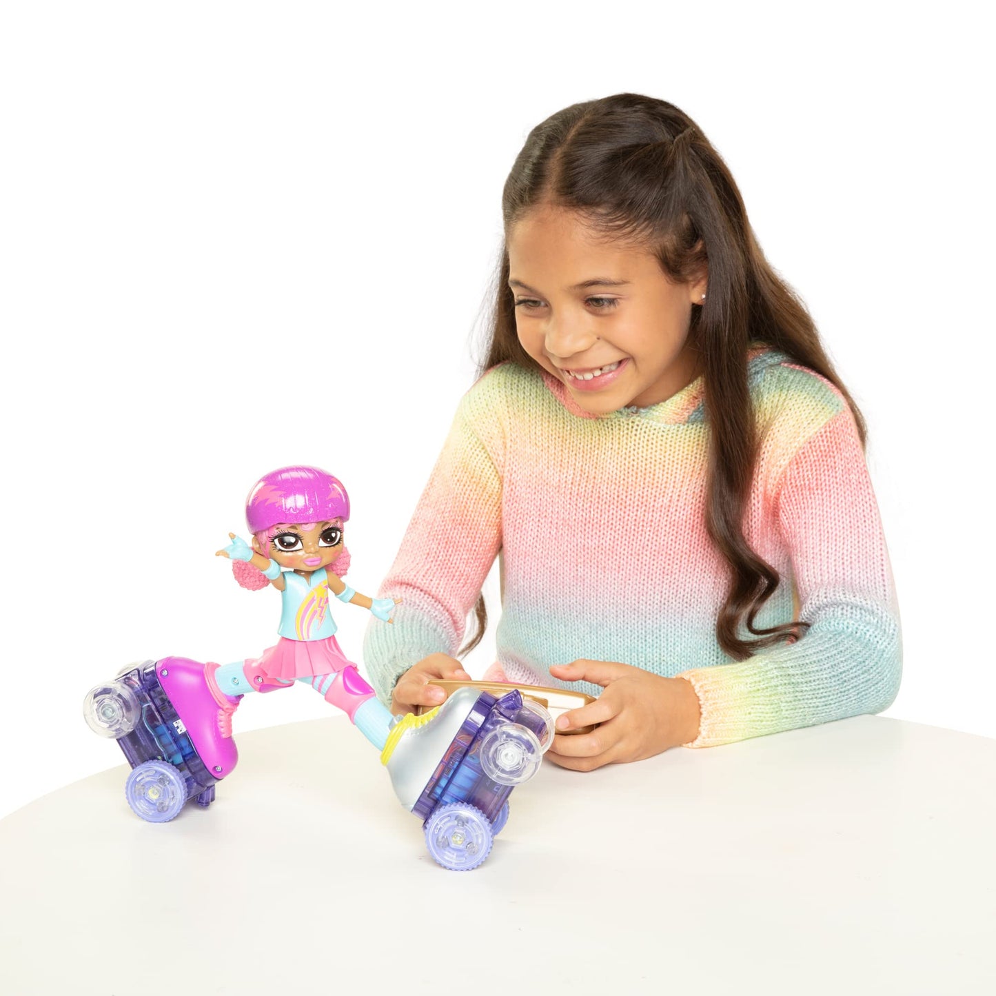 JAKKS Pacific Rock N Rollerskate Doll Lightning Luna – Light-Up Remote Control Skates, 10-inch High