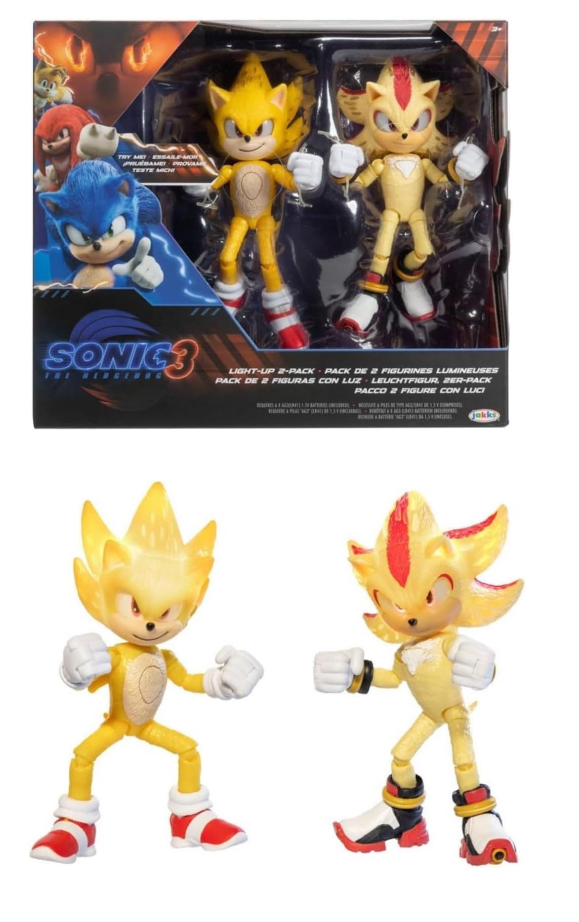JAKKS Pacific Sonic The Hedgehog Light-Up Super Sonic & Super Shadow 2-Pack Figures
