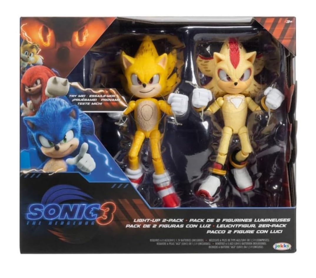 JAKKS Pacific Sonic The Hedgehog Light-Up Super Sonic & Super Shadow 2-Pack Figures