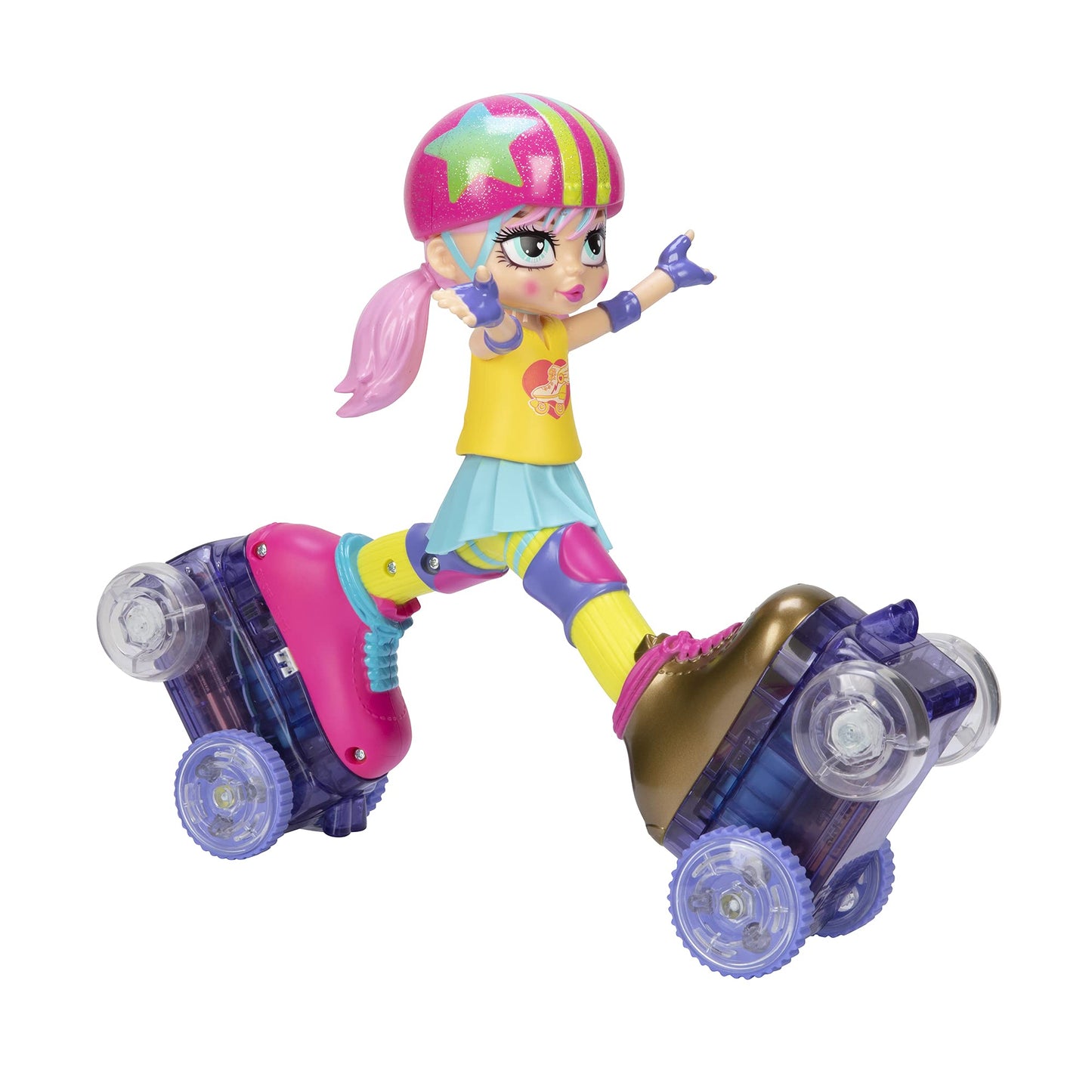 JAKKS Pacific Rock N Rollerskate Doll Rainbow Riley – Light Up Remote Control Skater, 10 Inches High