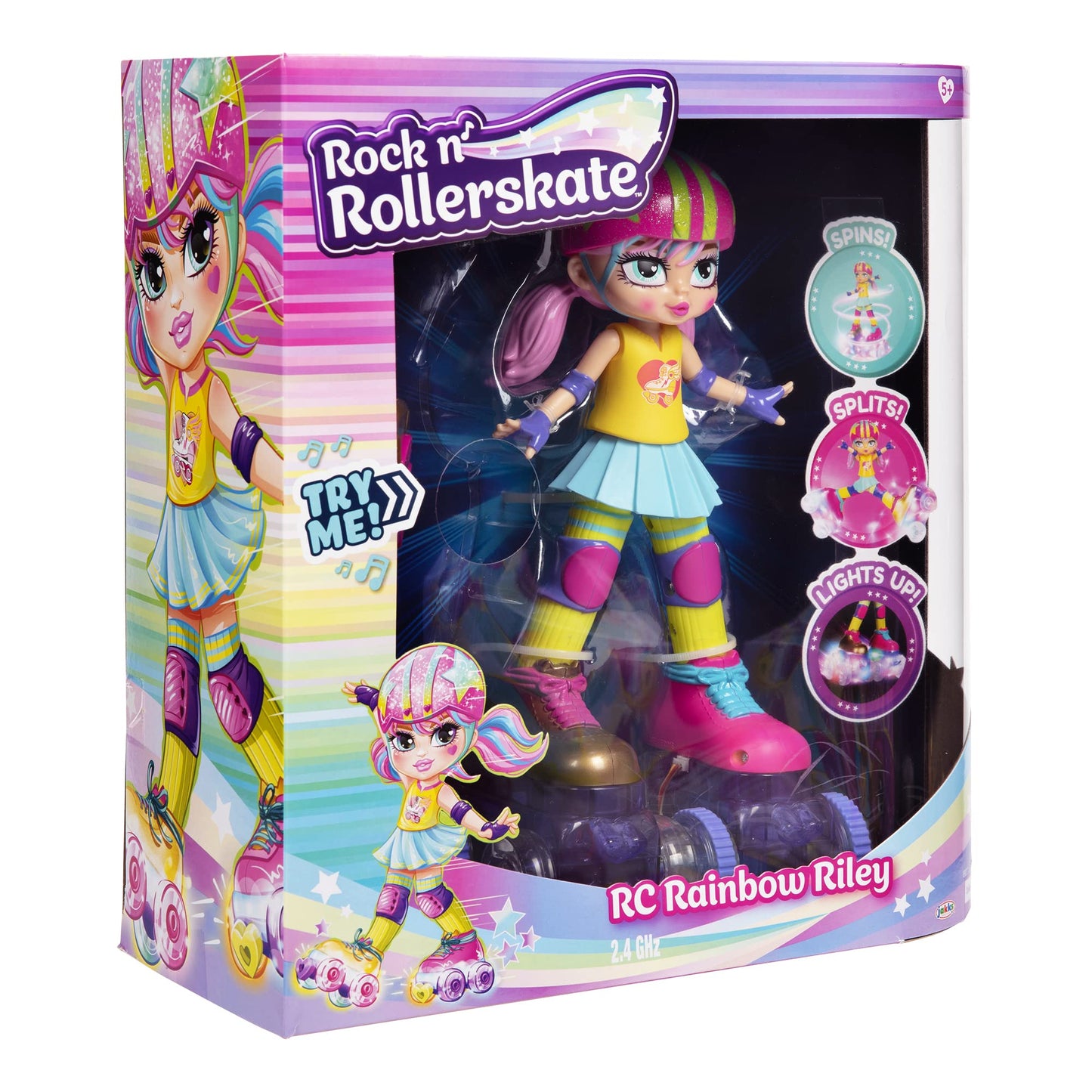JAKKS Pacific Rock N Rollerskate Doll Rainbow Riley – Light Up Remote Control Skater, 10 Inches High