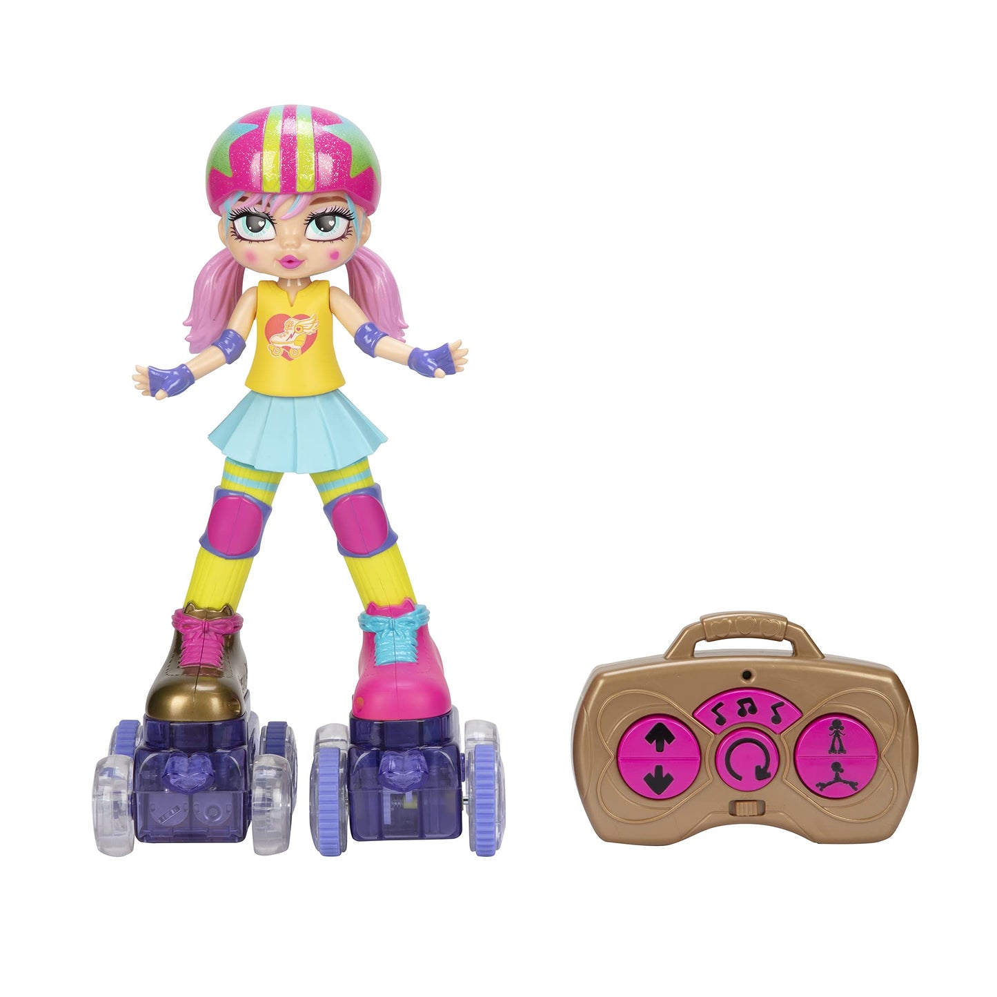 JAKKS Pacific Rock N Rollerskate Doll Rainbow Riley – Light Up Remote Control Skater, 10 Inches High