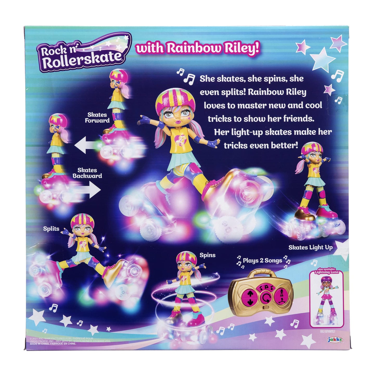 JAKKS Pacific Rock N Rollerskate Doll Rainbow Riley – Light Up Remote Control Skater, 10 Inches High