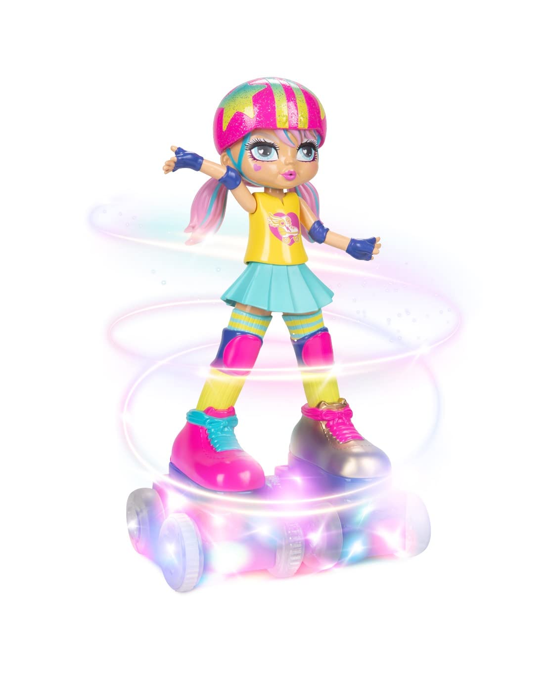 JAKKS Pacific Rock N Rollerskate Doll Rainbow Riley – Light Up Remote Control Skater, 10 Inches High