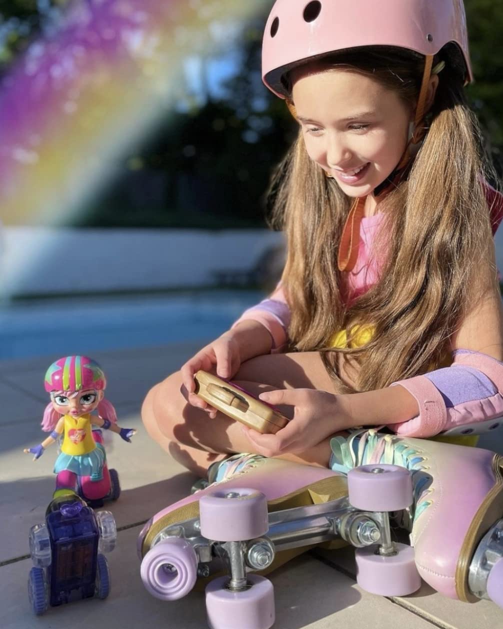 JAKKS Pacific Rock N Rollerskate Doll Rainbow Riley – Light Up Remote Control Skater, 10 Inches High