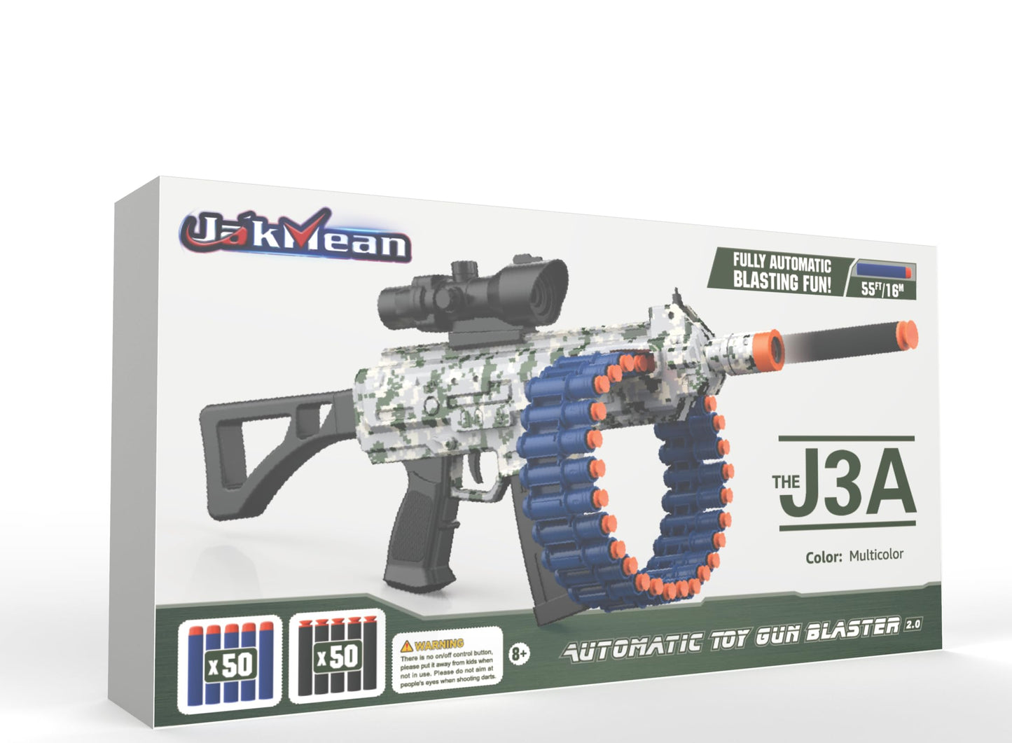 JakMean Electric Automatic Toy Blaster — 30-Dart Clip, 100 Darts, Outdoor Foam Blaster for Kids and Adults | Yellow