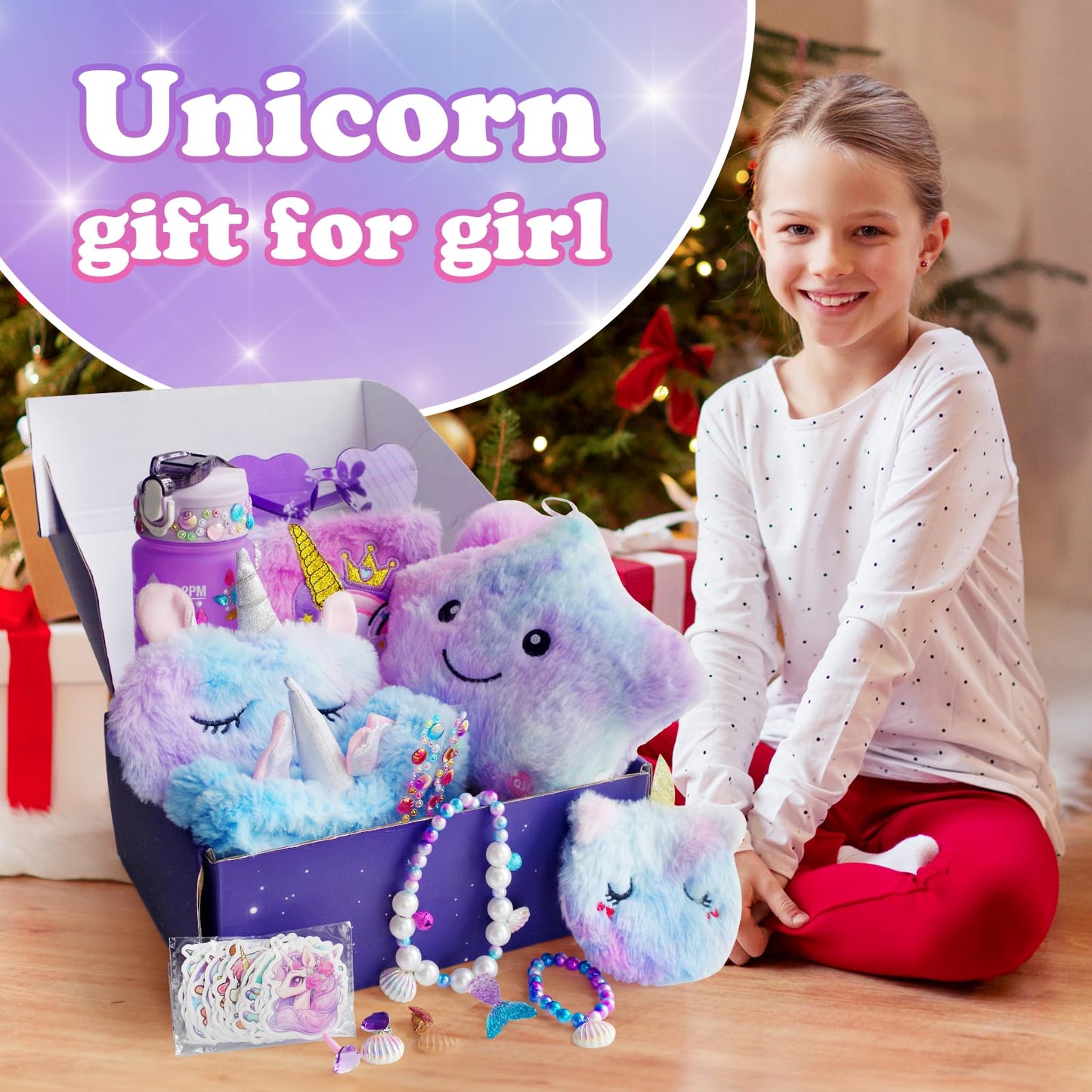 JALEBRO 64-Piece Unicorn Gifts for Girls – Star Light Pillow, Diary with Lock & More