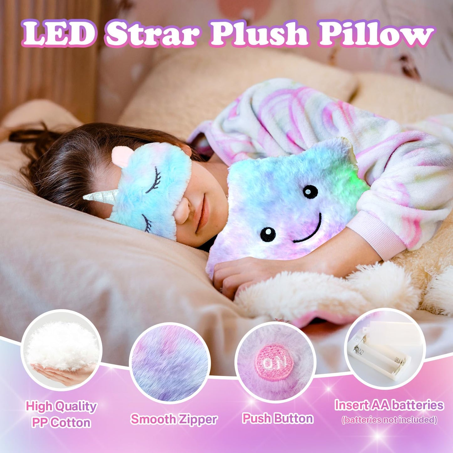 JALEBRO 64-Piece Unicorn Gifts for Girls – Star Light Pillow, Diary with Lock & More