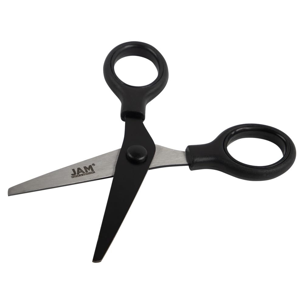 JAM Paper Mini Scissors – 5-Inch Black, Soft Grip & Stainless Steel Blades