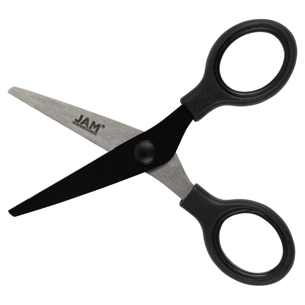 JAM Paper Mini Scissors – 5-Inch Black, Soft Grip & Stainless Steel Blades