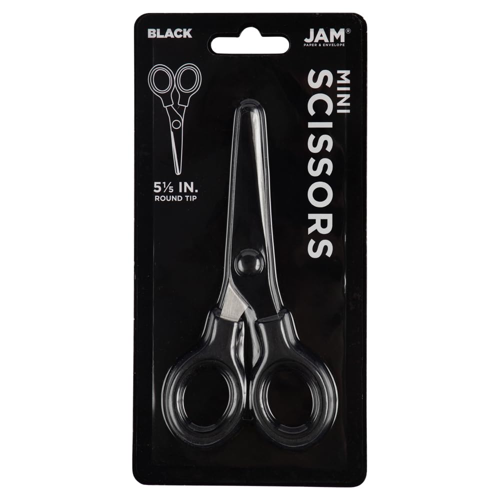 JAM Paper Mini Scissors – 5-Inch Black, Soft Grip & Stainless Steel Blades