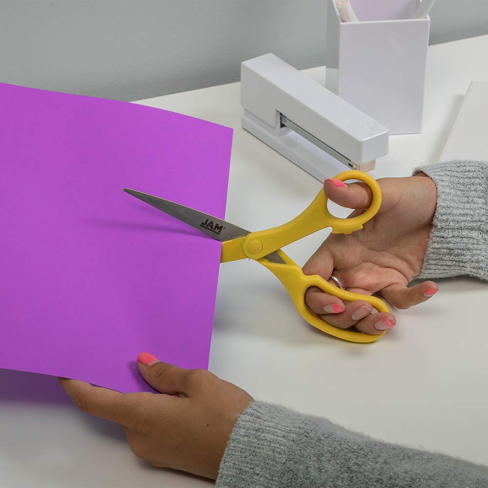 JAM Paper 8-Inch Precision Scissors – Yellow, Ergonomic Handle, Stainless Steel Blades