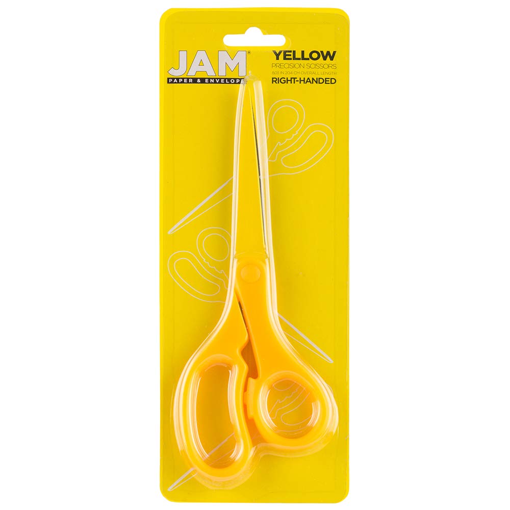 JAM Paper 8-Inch Precision Scissors – Yellow, Ergonomic Handle, Stainless Steel Blades
