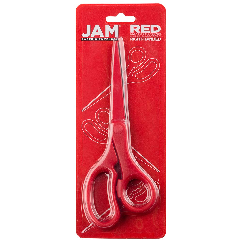 JAM Paper 8-Inch Red Multi-Purpose Precision Scissors | Ergonomic Handle, Stainless Steel Blades