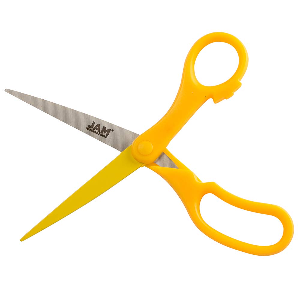 JAM Paper 8-Inch Precision Scissors – Yellow, Ergonomic Handle, Stainless Steel Blades